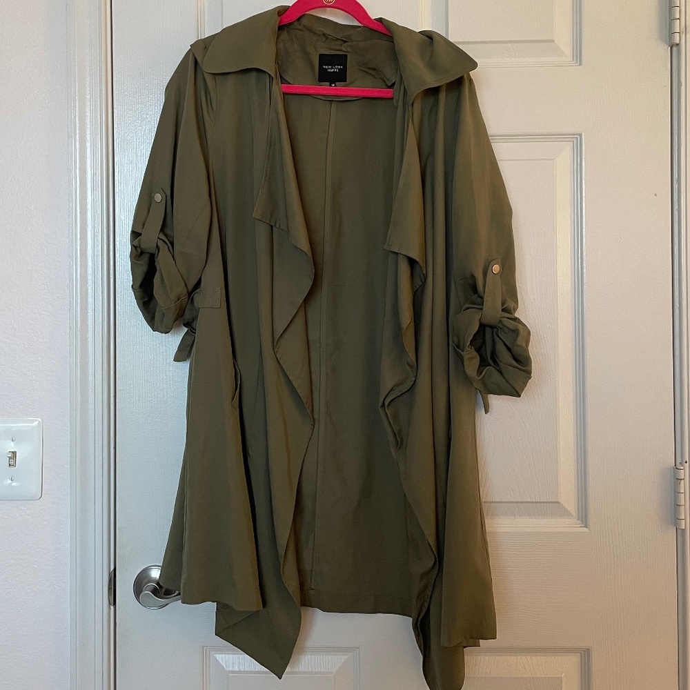 New Look Open Front Lightweight Trench - Khaki Green Size 14